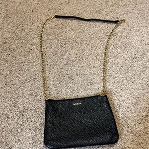Lodis Emily Black pebble leather Crossbody Bag with Gold Chain
